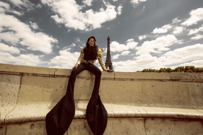 Mauro Lorenzo Fashion Editorial Photographer Advertising Paris France Parigi Toureiffel Pontalexandre Management  Inspiration Moodboard HauteCouture Reinassance fotografiadimoda veil jacket research gold black&white sunset flare pretaporter Portrait altamoda