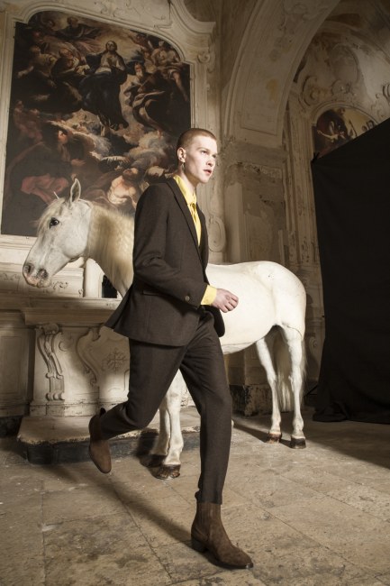 Mauro Lorenzo Fashion Editorial Photographer man jacket Magazine Agency Fall-Winter horse cavallo television Brands Marsem model Italian moodboard Inspiration church  advertising chiesa fashionweek pitti