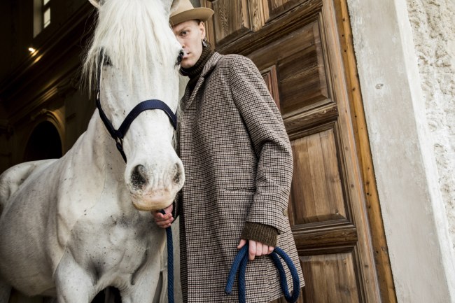 Mauro Lorenzo Fashion Editorial Photographer man jacket Magazine Agency Fall-Winter horse cavallo television Brands Marsem model Italian moodboard Inspiration church  advertising chiesa fashionweek pitti